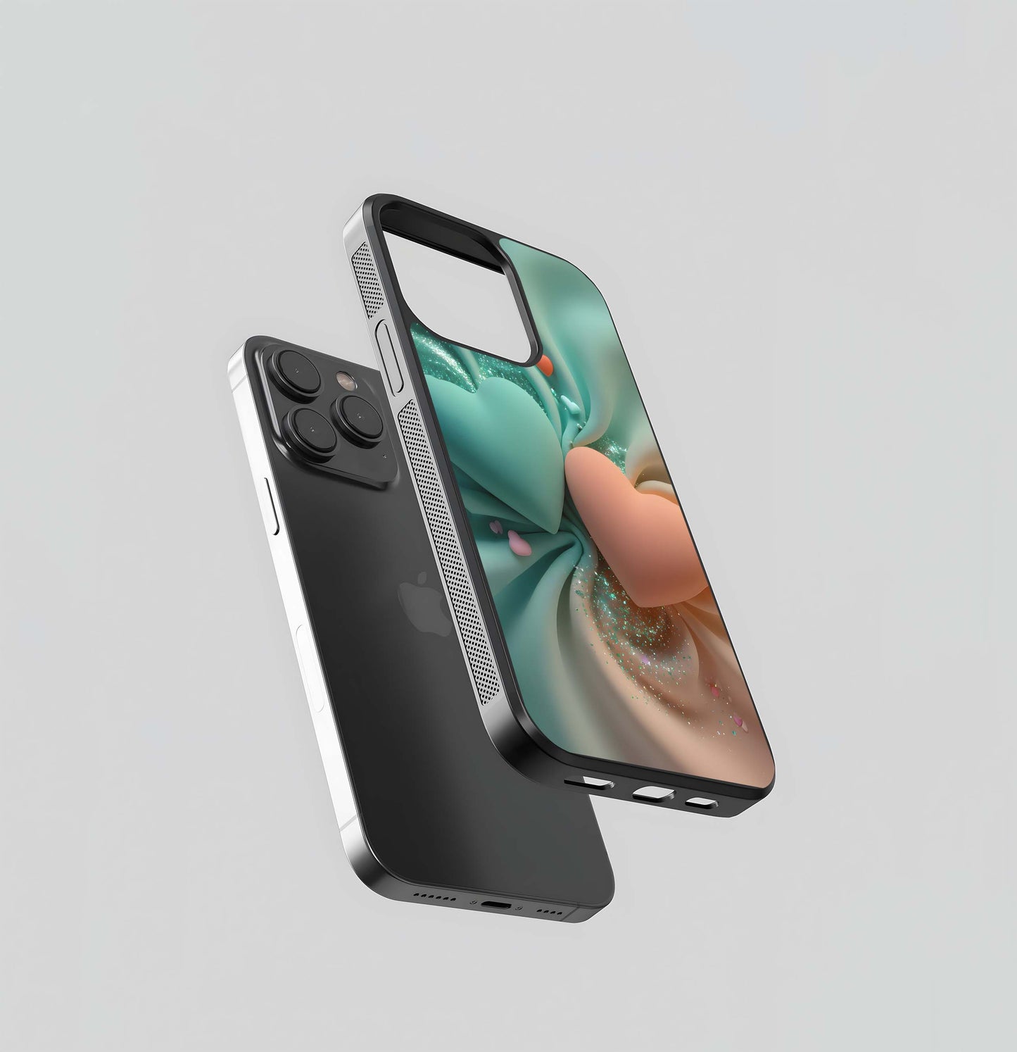 Soft Teal and Peach Hearts Glass Case