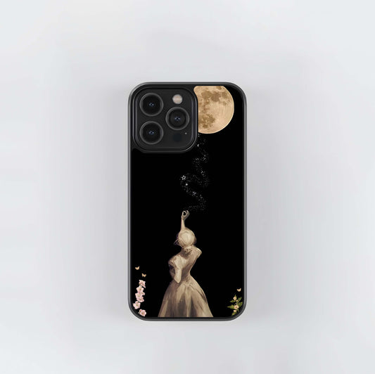 Girl reaching for Moon Glass Case