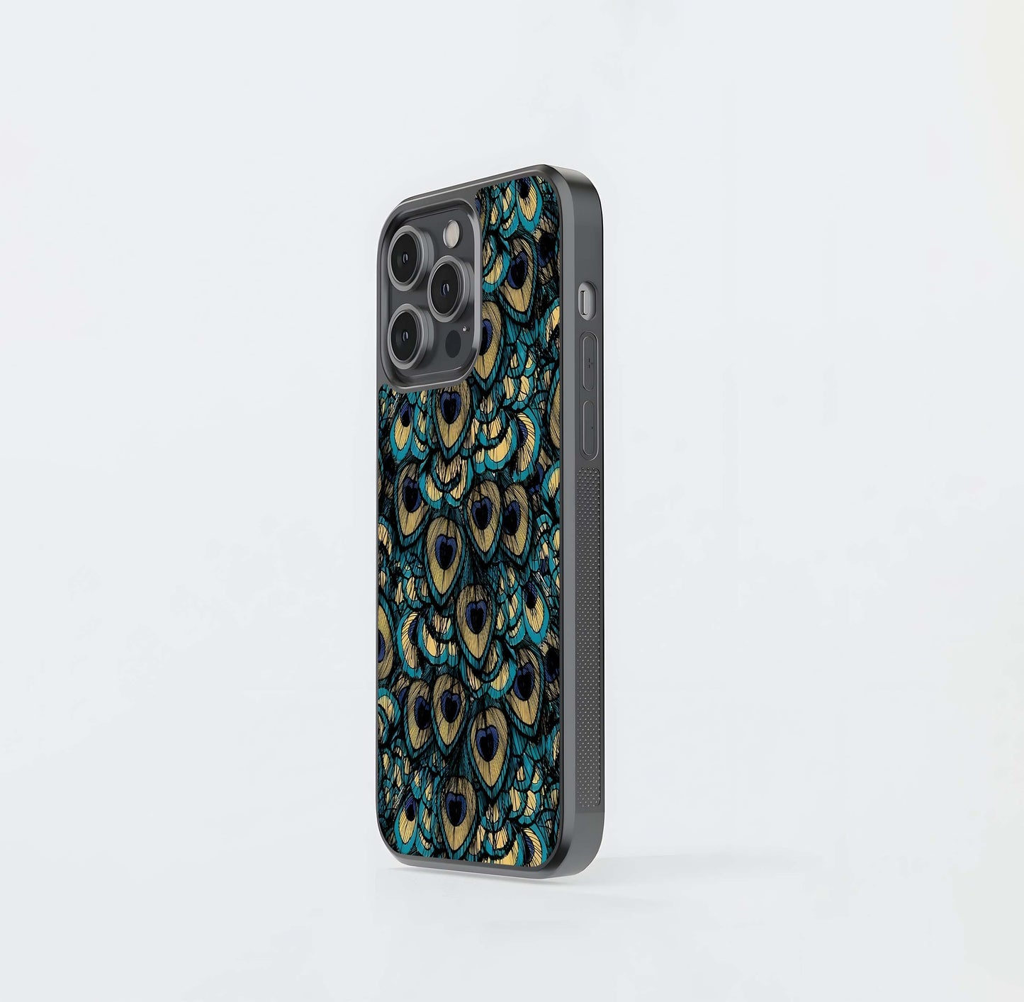 Teal & Gold Peacock Feather Pattern Glass Case