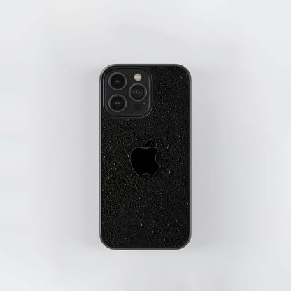 Black Water Droplet Apple Logo Glass Case