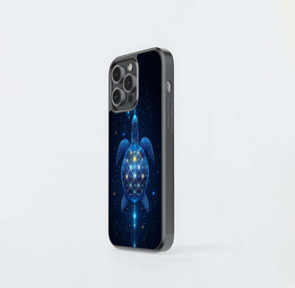 Crimson Blue Turtle Glass Case