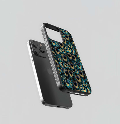 Teal & Gold Peacock Feather Pattern Glass Case