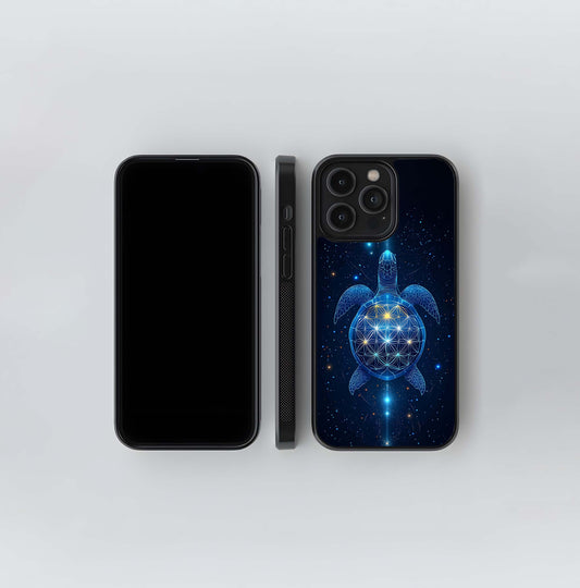 Crimson Blue Turtle Glass Case
