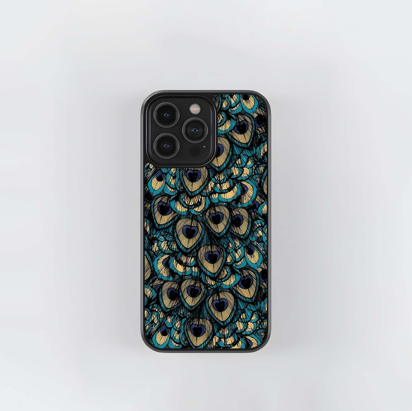 Teal & Gold Peacock Feather Pattern Glass Case