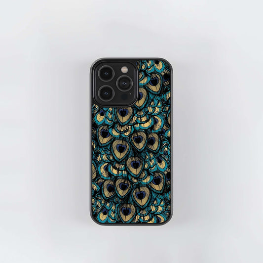 Teal & Gold Peacock Feather Pattern Glass Case