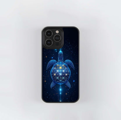 Crimson Blue Turtle Glass Case