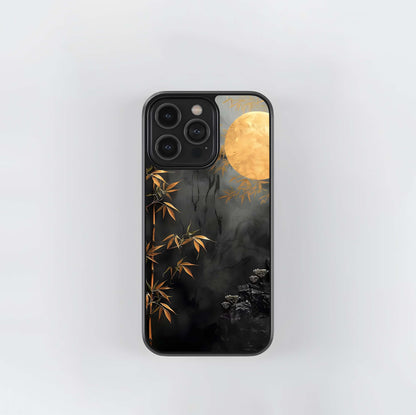 Golden Bamboo on Black Glass Case