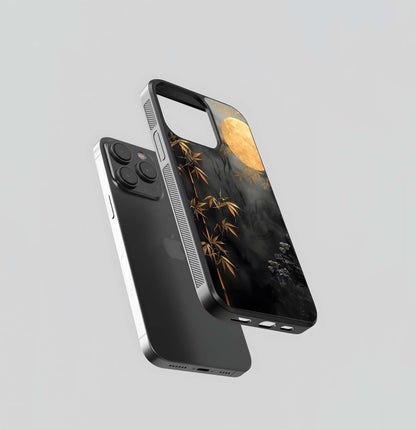 Golden Bamboo on Black Glass Case