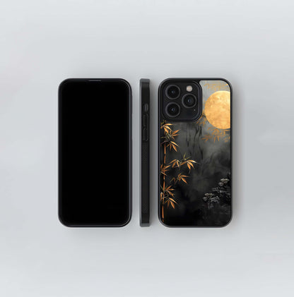 Golden Bamboo on Black Glass Case