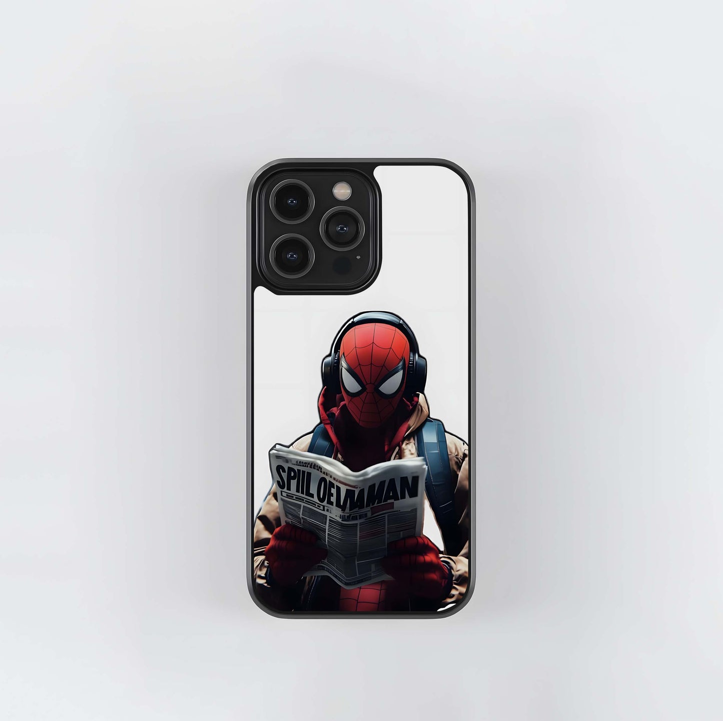 Spider-Man Reading a Newspaper with Headphones Glass Case