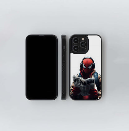 Spider-Man Reading a Newspaper with Headphones Glass Case