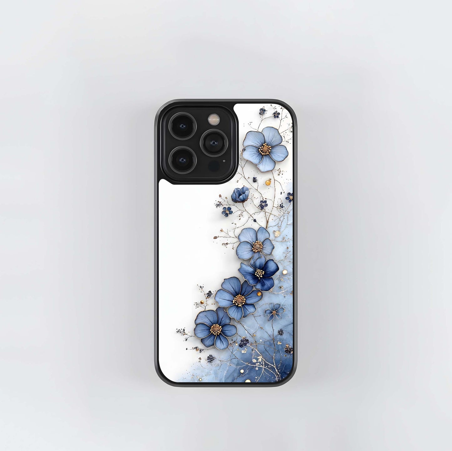 Blue and Gold Wired Floral Art Glass Case