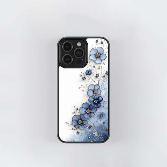 Blue and Gold Wired Floral Art Glass Case