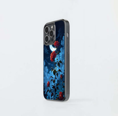 Crimson Rose Moon Glass Case