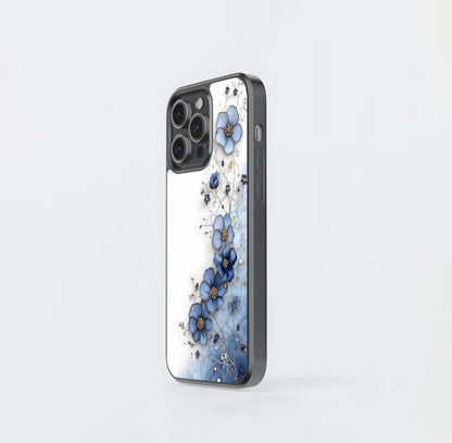 Blue and Gold Wired Floral Art Glass Case
