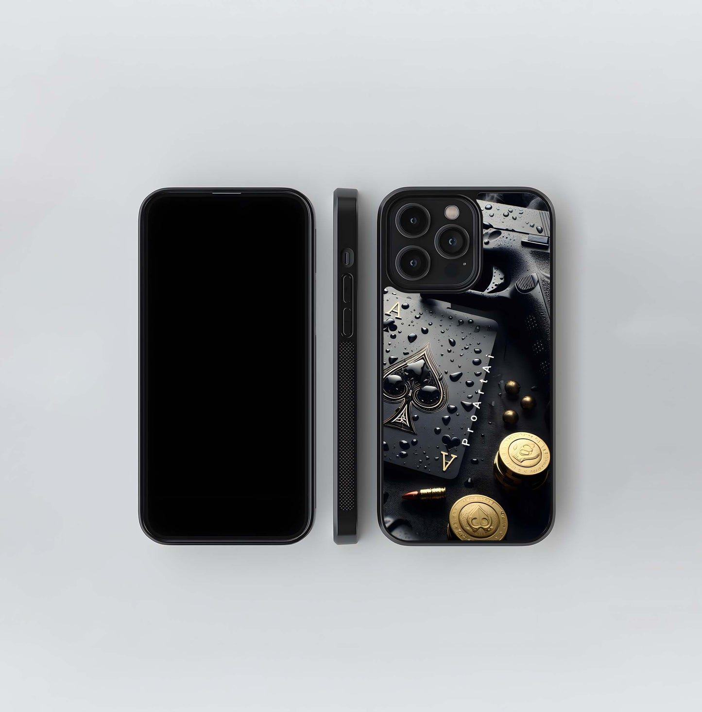 Gun, Spade Card, and Poker Chips Glass Case