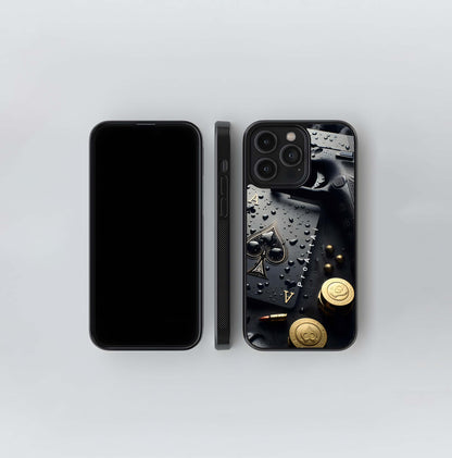 Gun, Spade Card, and Poker Chips Glass Case