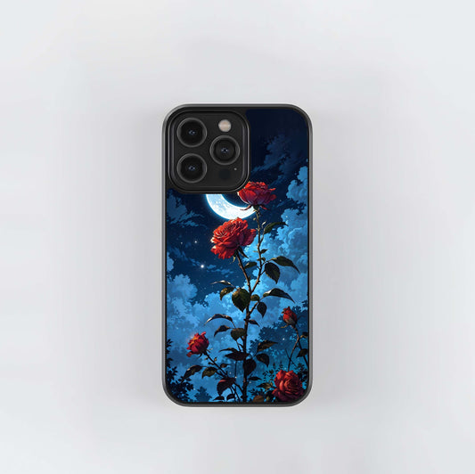 Crimson Rose Moon Glass Case