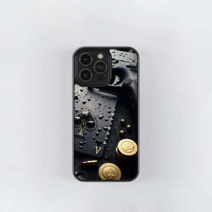 Gun, Spade Card, and Poker Chips Glass Case