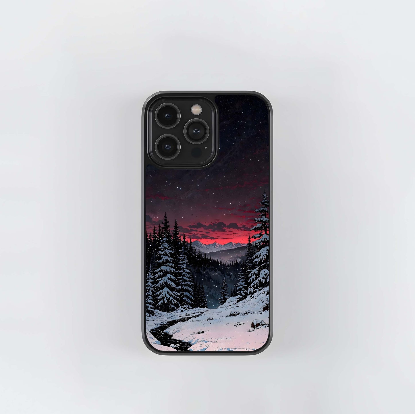 Starry Winter Forest Landscape Glass Case
