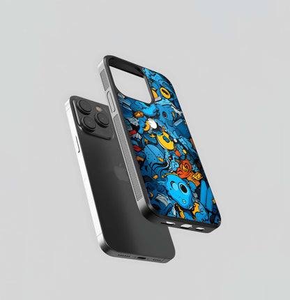 Blue Graffiti Doodle Bomb Glass Case