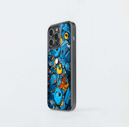 Blue Graffiti Doodle Bomb Glass Case