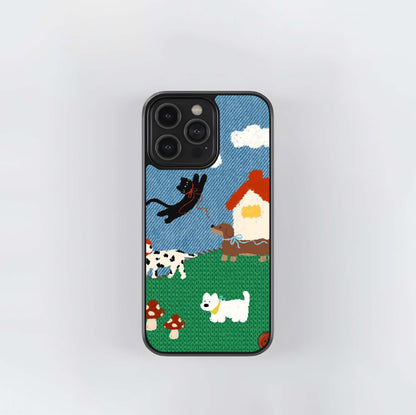Knit Fabric Doodle Dogs Glass Case