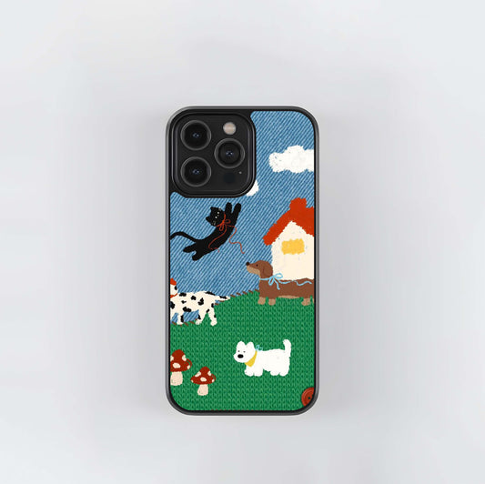 Knit Fabric Doodle Dogs Glass Case
