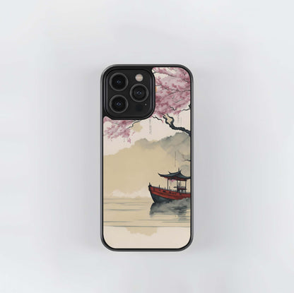 Boat with Sakura & Moon Glass Case