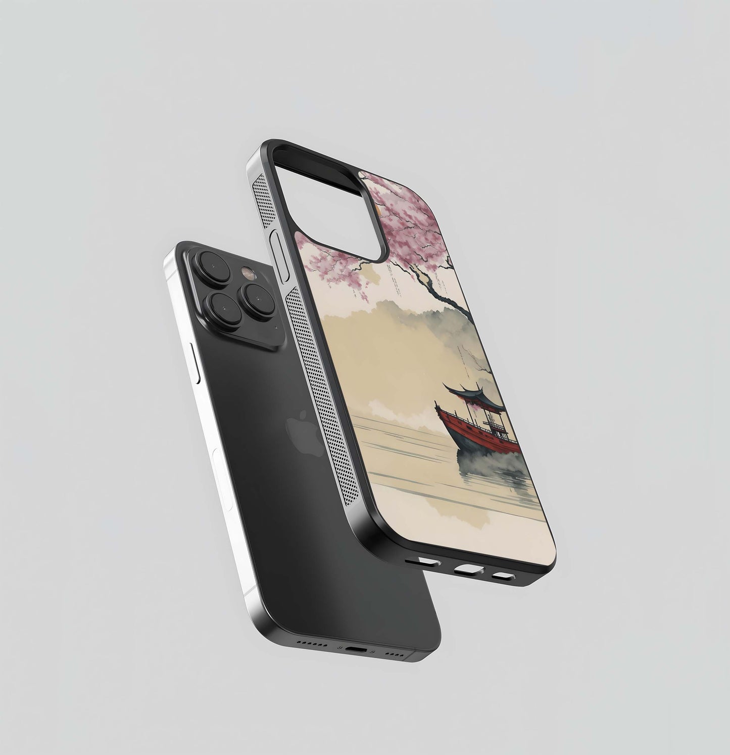 Boat with Sakura & Moon Glass Case