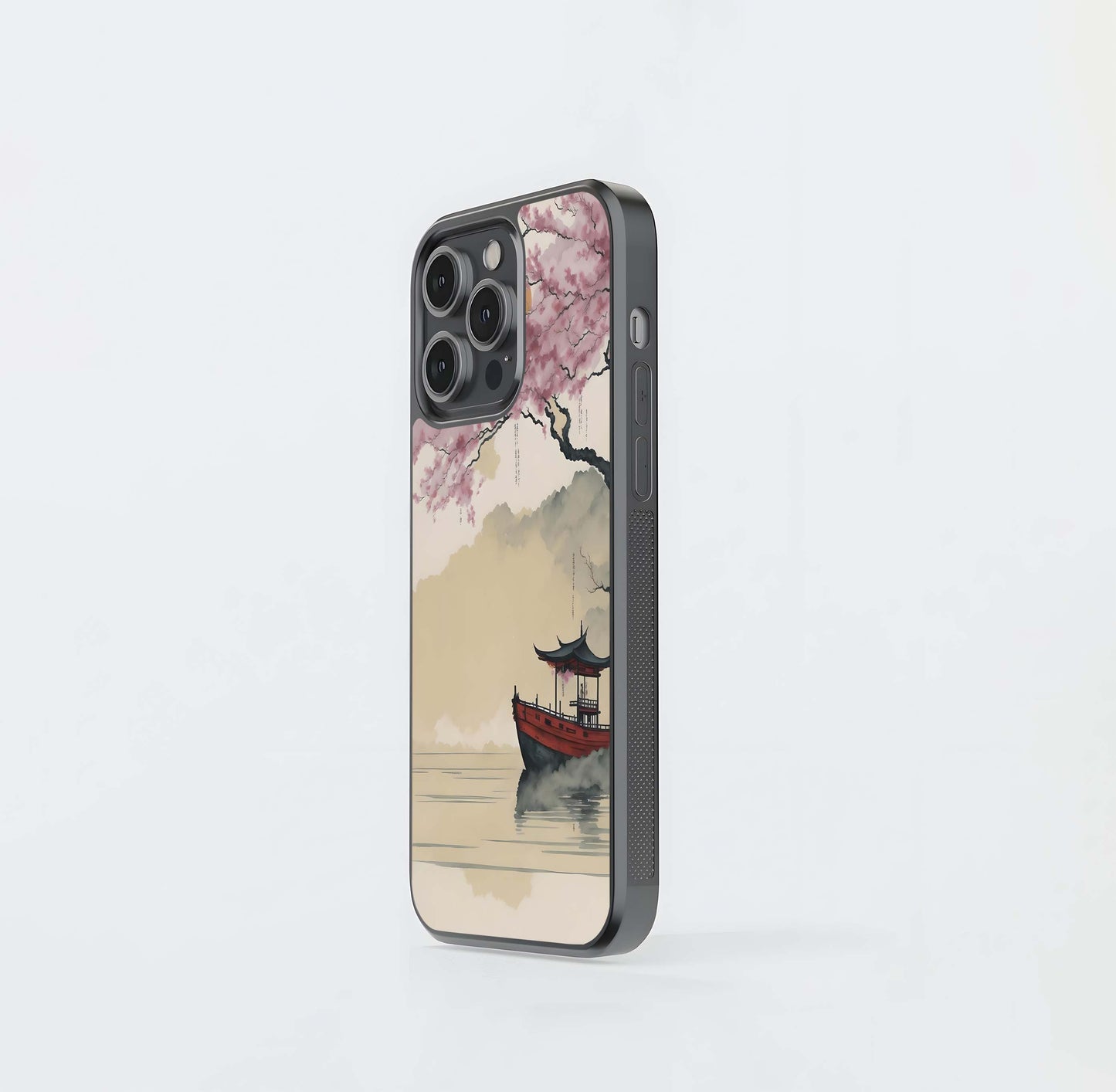 Boat with Sakura & Moon Glass Case