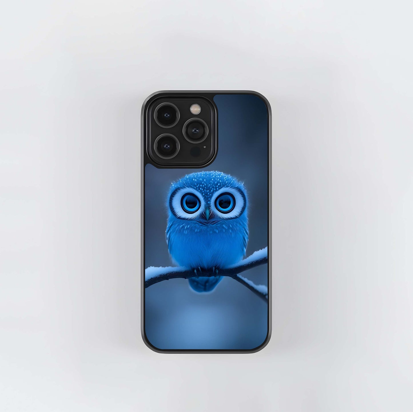 Blue Snowy Cartoon Owl Glass Case