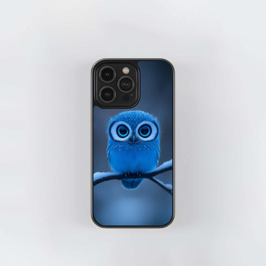 Blue Snowy Cartoon Owl Glass Case