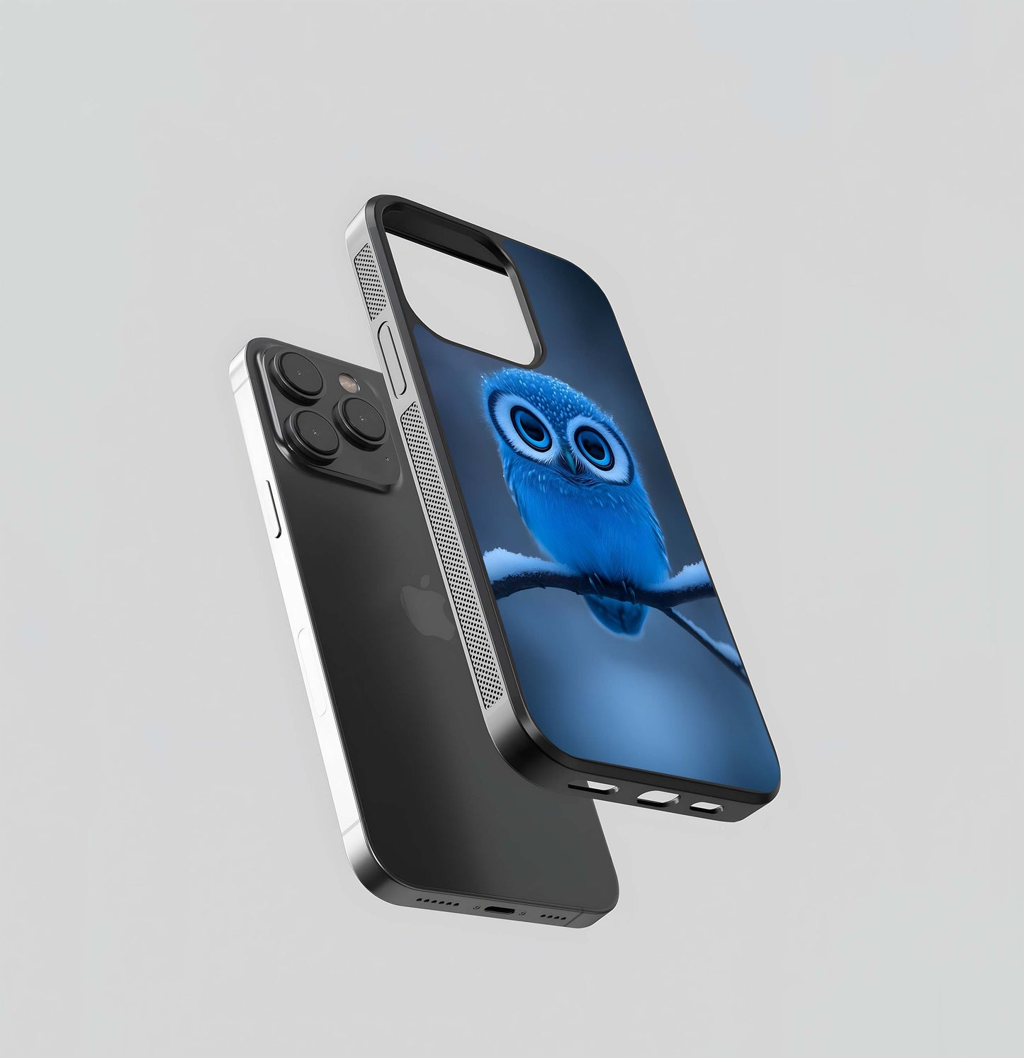 Blue Snowy Cartoon Owl Glass Case