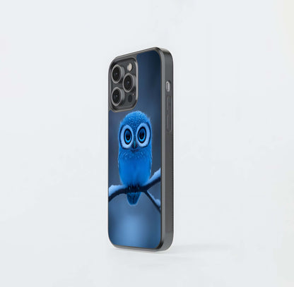 Blue Snowy Cartoon Owl Glass Case