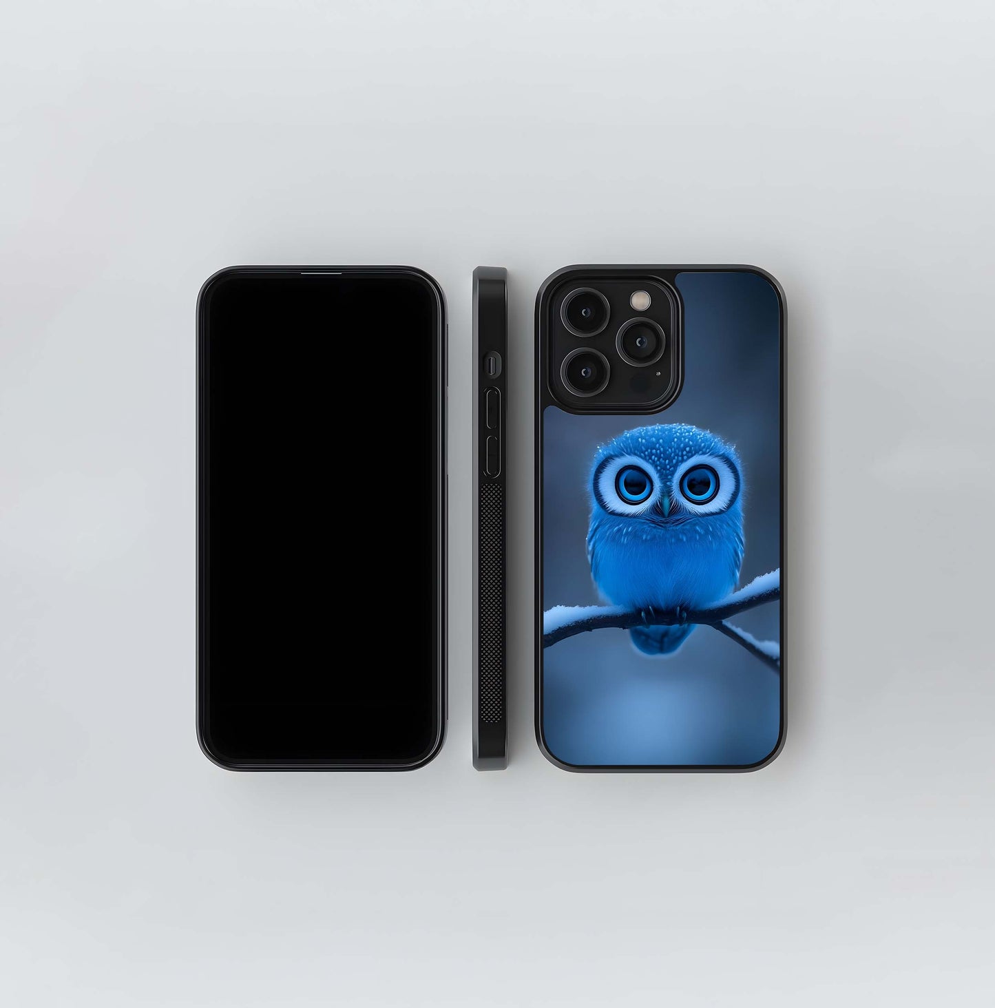 Blue Snowy Cartoon Owl Glass Case