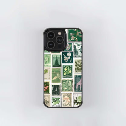 Green Postage Stamp Collage Glass Case