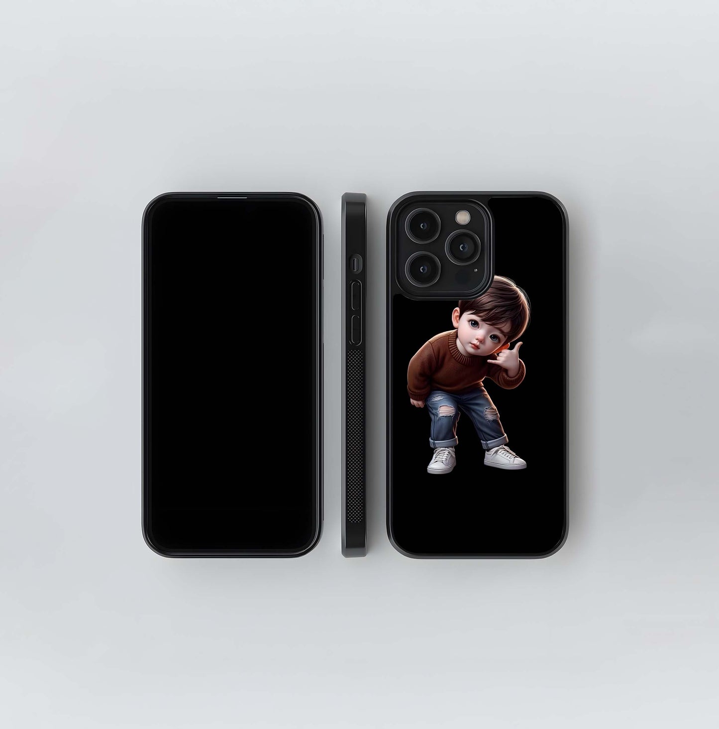 Cute Boy in Ripped Jeans Doing Shaka Hand Sign Glass Case