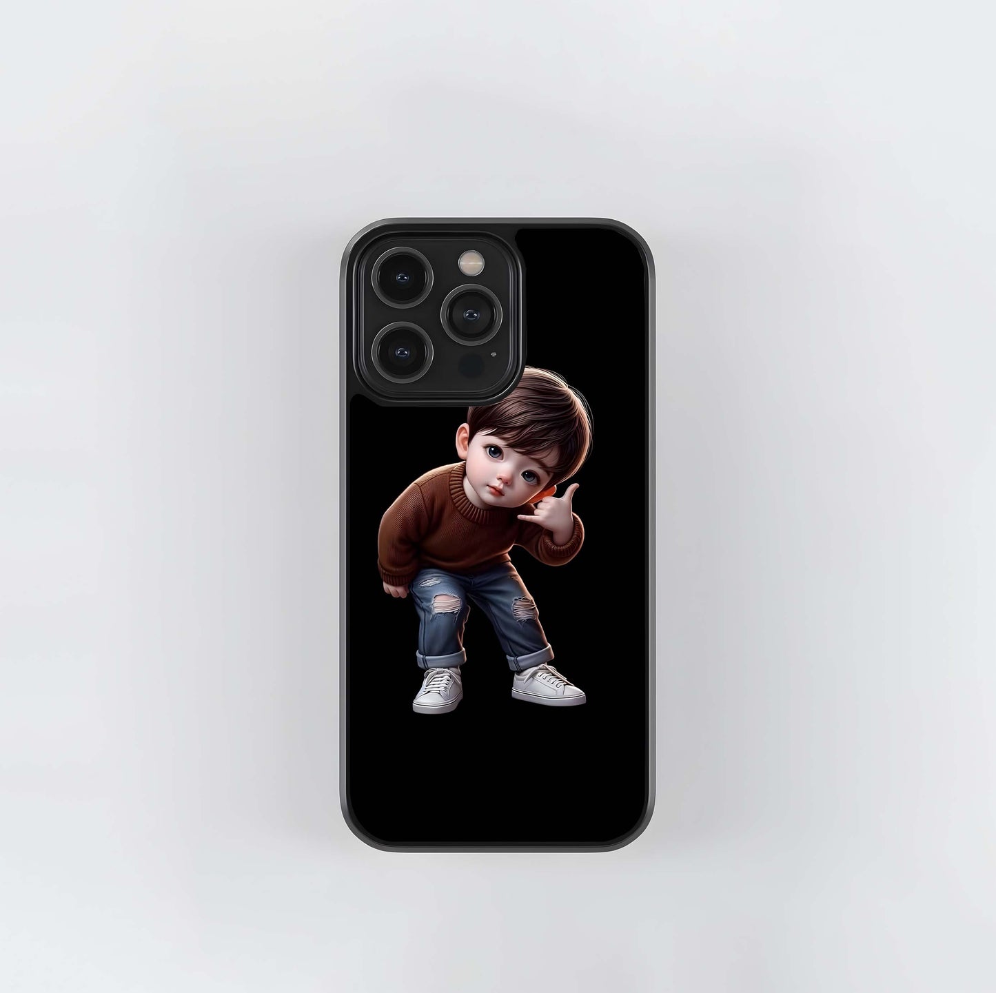 Cute Boy in Ripped Jeans Doing Shaka Hand Sign Glass Case