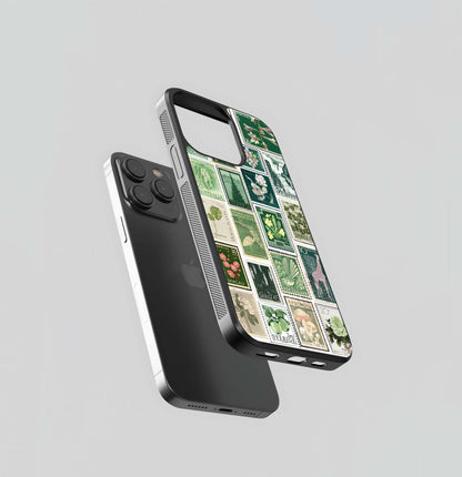 Green Postage Stamp Collage Glass Case