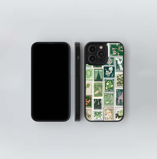 Green Postage Stamp Collage Glass Case