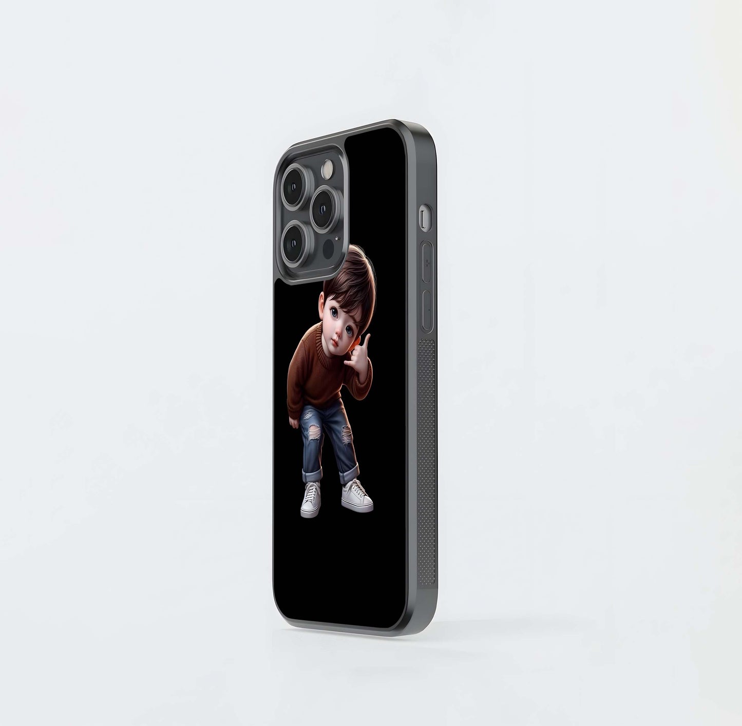 Cute Boy in Ripped Jeans Doing Shaka Hand Sign Glass Case
