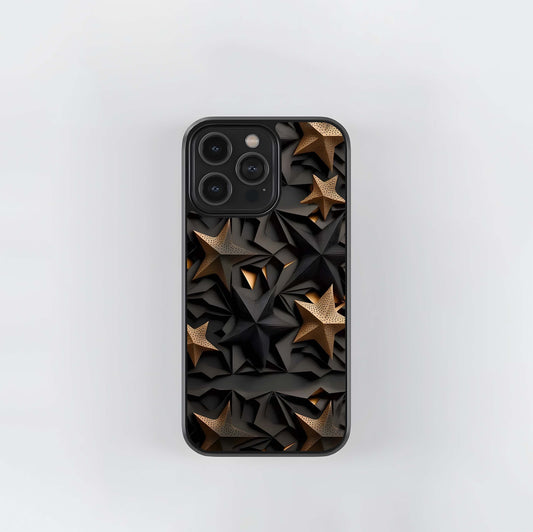 Black and Gold Origami Stars Glass Case