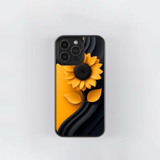 Black and Yellow Sunflower Abstract Glass Case