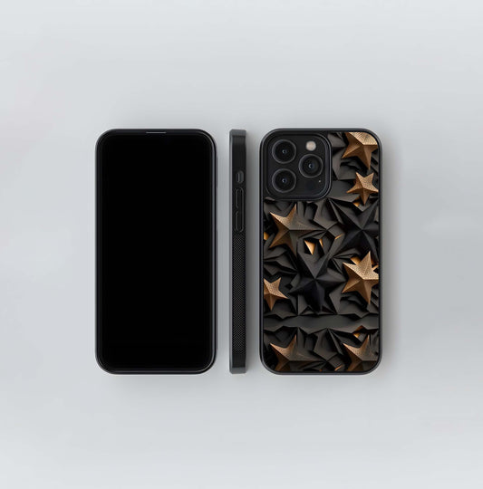 Black and Gold Origami Stars Glass Case