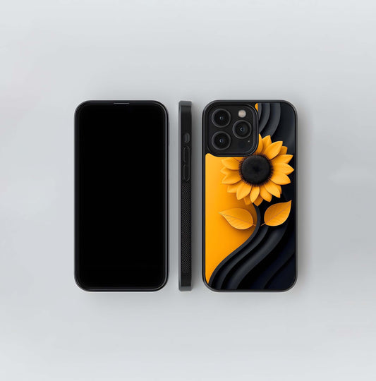 Black and Yellow Sunflower Abstract Glass Case