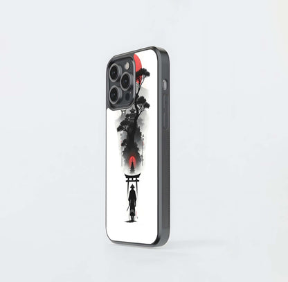 Japanese Samurai Landscape Collage Glass Case