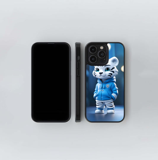 Cute Tiger in Blue Hoodie Glass Case