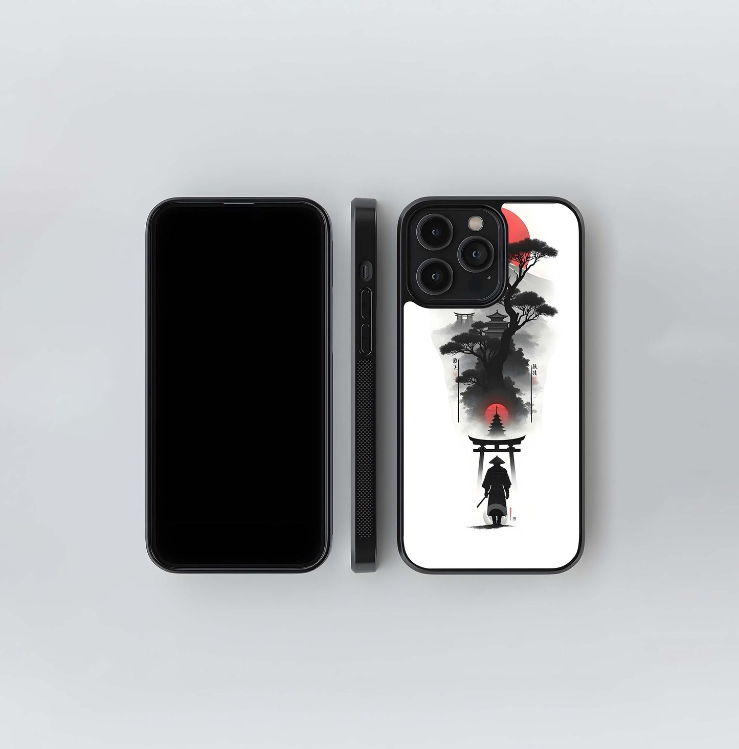 Japanese Samurai Landscape Collage Glass Case