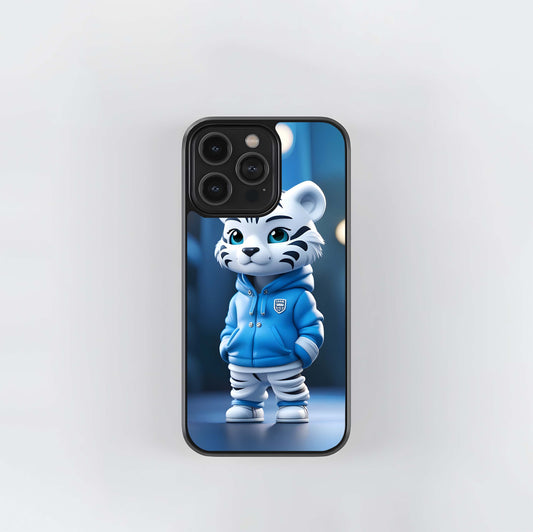 Cute Tiger in Blue Hoodie Glass Case